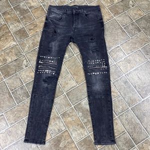 Zara Man Distressed Skinny Leg Button Fly Jeans, Zippers / Metal, Black …